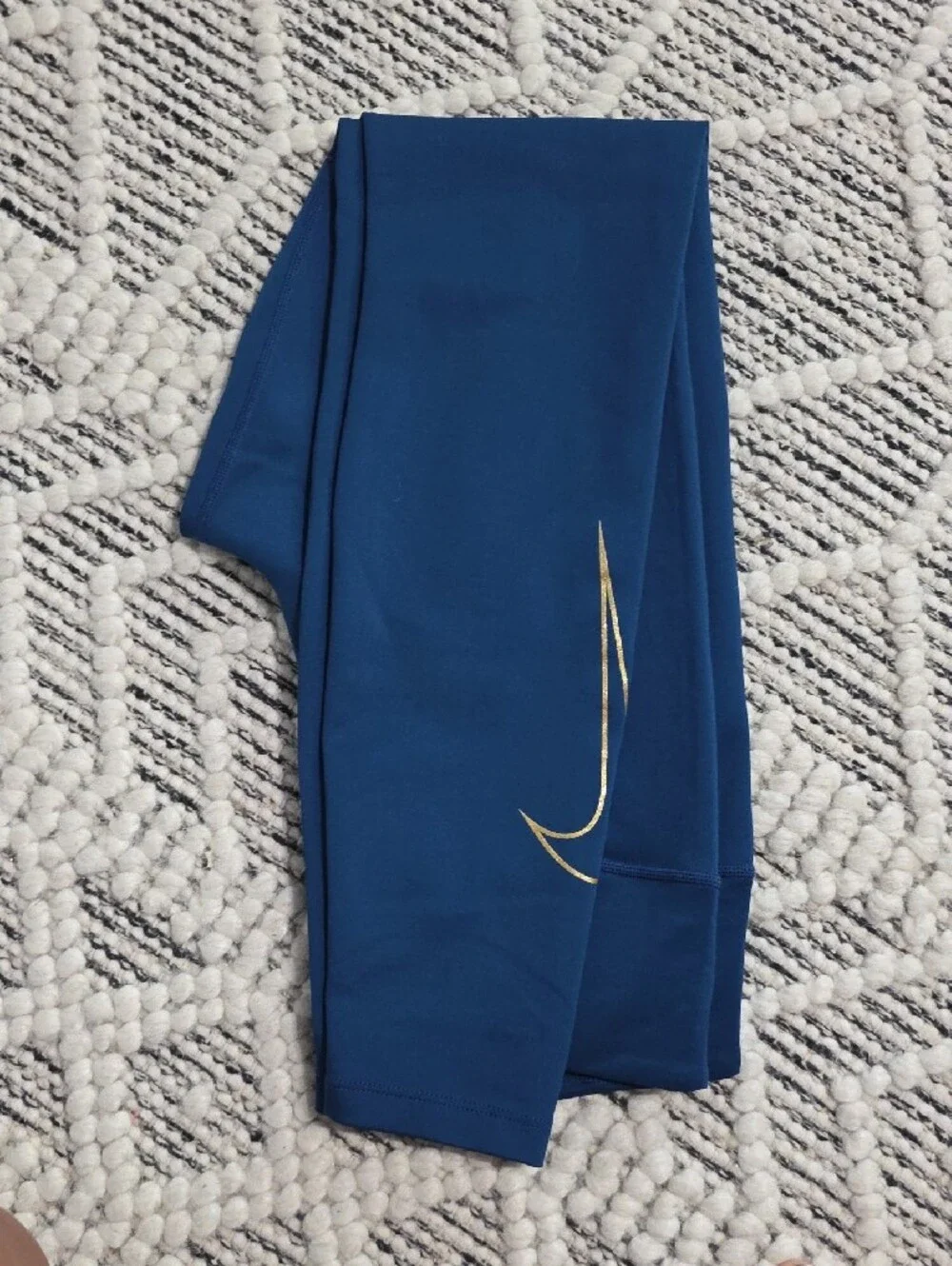 Nike Blue Women's Athletic Leggings with Gold Swoosh